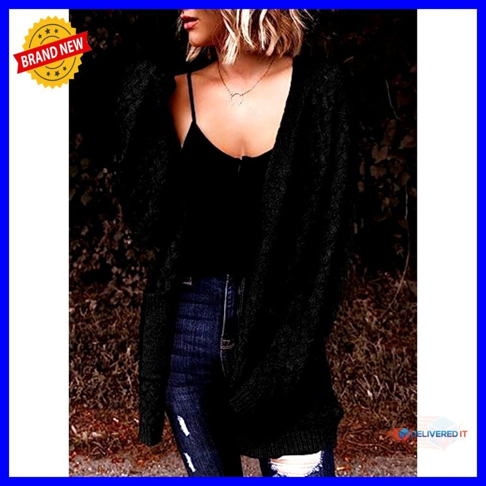 Chunky Cable Knit Cardigan Open Front Long Sleeve Oversized Chic Outerwear with - Picture 2 of 7